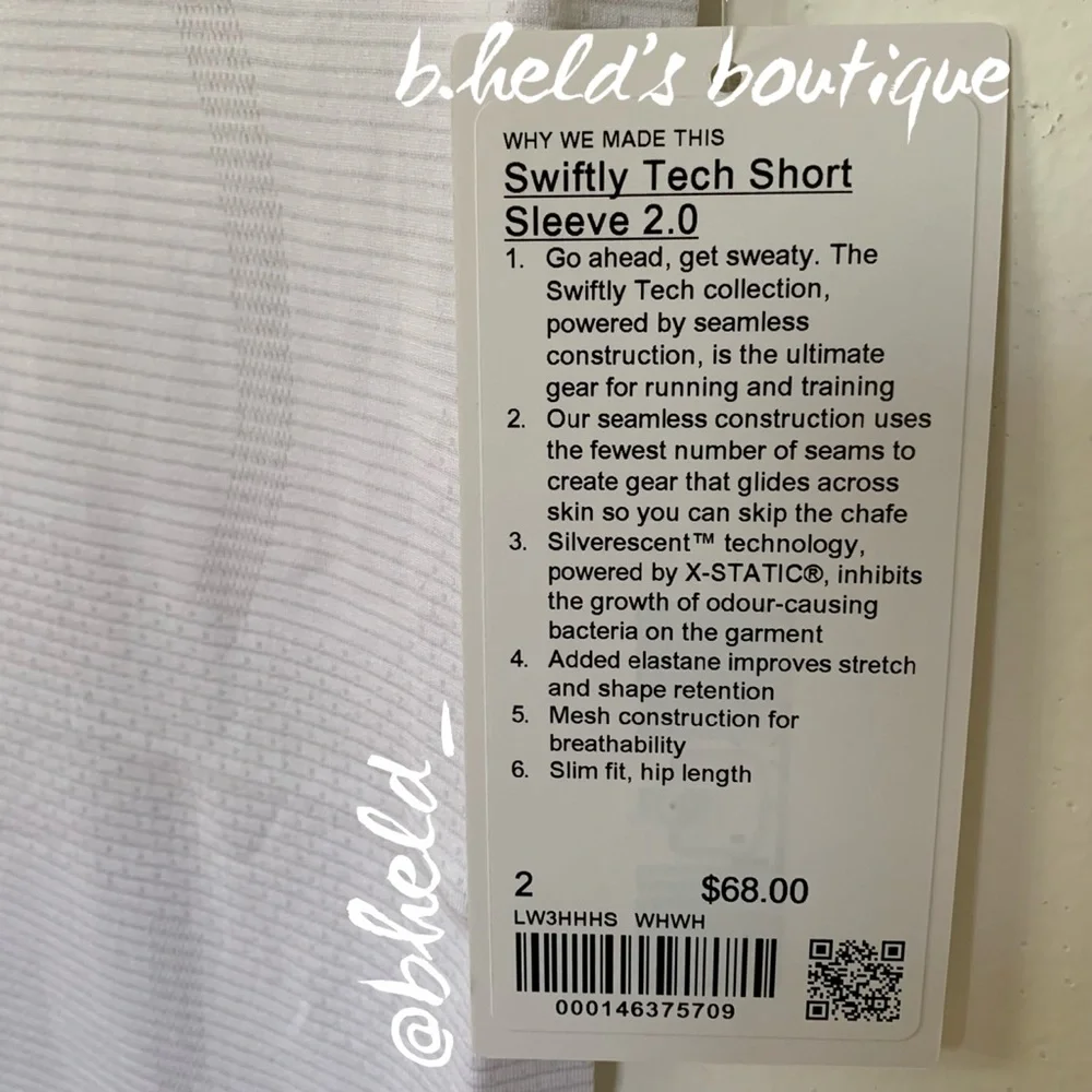 lululemon Swiftly Tech Short Sleeve Shirt 2.0 in White/White Size 2 New NWT